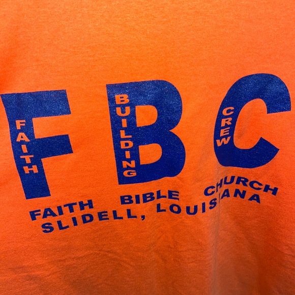 vintage Y2K Hurricane Katrina Relief Team Faith Bible Church Orange Shirt XL - Picture 5 of 5